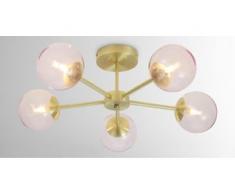 Globe grosse Deckenleuchte, Messing und Glas in Zartrosa