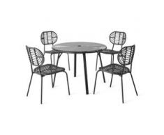 Swara Garten Essgruppe, Rattan in Schwarz und Glas