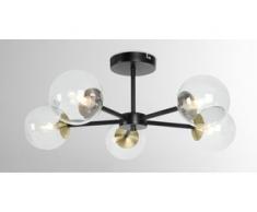 Globe grosse Deckenleuchte, Schwarz, Antikmessing und Rauchglas