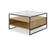 Kilby quadratischer Couchtisch mit Stauraum, helles Mangoholz und Glas