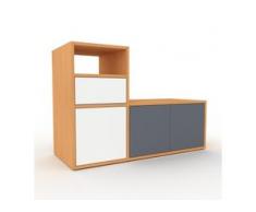 TV-Schrank Buche - Fernsehschrank: Schubladen in Weiß & Türen in Anthrazit - 116 x 80 x 47 cm, konfigurierbar
