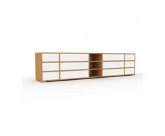 TV-Schrank Eiche - Moderner Fernsehschrank: Schubladen in Weiß - 267 x 62 x 47 cm, konfigurierbar