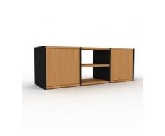 TV-Schrank Schwarz - Moderner Fernsehschrank: Türen in Eiche - 118 x 41 x 35 cm, konfigurierbar