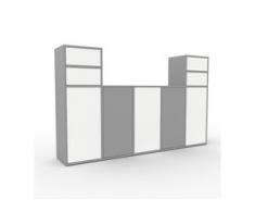 TV-Schrank Grau - Fernsehschrank: Schubladen in Weiß & Türen in Weiß - 195 x 118 x 35 cm, konfigurierbar
