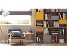 Holzregal Eiche - Modernes Regal aus Holz: Schubladen in Eiche & Türen in Grau - 156 x 195 x 35 cm, Personalisierbar