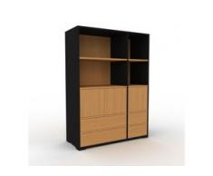 Holzregal Schwarz - Modernes Regal aus Holz: Schubladen in Eiche & Türen in Eiche - 116 x 158 x 47 cm, Personalisierbar