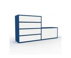 Holzregal Nachtblau - Modernes Regal aus Holz: Schubladen in Weiß & Türen in Weiß - 152 x 80 x 35 cm, Personalisierbar