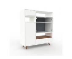 Vitrine Weiß - Moderne Glasvitrine: Schubladen in Weiß & Türen in Kristallglas klar - Hochwertige Materialien - 116 x 130 x...