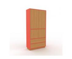 Aktenschrank Rot - Büroschrank: Schubladen in Eiche & Türen in Eiche - Hochwertige Materialien - 77 x 162 x 35 cm, Modular