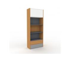 Aktenregal Eiche - Büroregal: Schubladen in Grau & Türen in Weiß - Hochwertige Materialien - 77 x 195 x 35 cm, konfigurierbar
