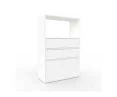 Bücherregal Weiß - Modernes Regal für Bücher: Schubladen in Weiß & Türen in Weiß - 77 x 118 x 35 cm, konfigurierbar