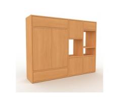 Holzregal Buche - Modernes Regal aus Holz: Schubladen in Buche & Türen in Buche - 154 x 118 x 35 cm, Personalisierbar