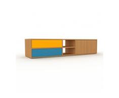 TV-Schrank Eiche - Fernsehschrank: Schubladen in Blau & Türen in Eiche - 190 x 41 x 47 cm, konfigurierbar