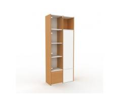 Bücherregal Weiß - Modernes Regal für Bücher: Schubladen in Eiche & Türen in Kristallglas klar - 79 x 195 x 35 cm,...