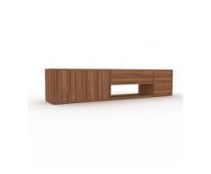 Holzregal Nussbaum - Modernes Regal aus Holz: Schubladen in Nussbaum & Türen in Nussbaum - 190 x 41 x 35 cm, Personalisierbar