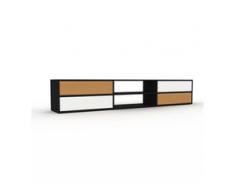 Holzregal Schwarz - Skandinavisches Regal aus Holz: Schubladen in Weiß - 226 x 41 x 35 cm, Personalisierbar