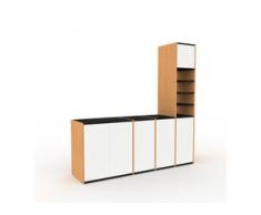 TV-Schrank Buche - Moderner Fernsehschrank: Türen in Weiß - 193 x 195 x 47 cm, konfigurierbar