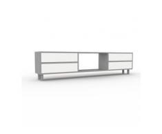 Holzregal Grau - Skandinavisches Regal aus Holz: Schubladen in Weiß - 226 x 53 x 35 cm, Personalisierbar