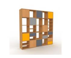 Holzregal Eiche - Modernes Regal aus Holz: Schubladen in Anthrazit & Türen in Buche - 195 x 195 x 35 cm, Personalisierbar