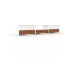 Holzregal Weiß - Skandinavisches Regal aus Holz: Schubladen in Nussbaum - 226 x 41 x 47 cm, Personalisierbar