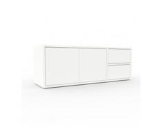 Lowboard Weiß - TV-Board: Schubladen in Weiß & Türen in Weiß - Hochwertige Materialien - 116 x 41 x 35 cm, Komplett anpassbar