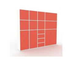 Holzregal Weiß - Modernes Regal aus Holz: Schubladen in Rot & Türen in Rot - 193 x 157 x 35 cm, Personalisierbar