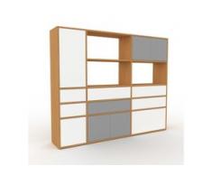 Aktenschrank Eiche - Büroschrank: Schubladen in Weiß & Türen in Grau - Hochwertige Materialien - 190 x 157 x 35 cm, Modular