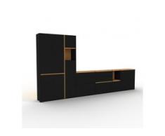 TV-Schrank Schwarz - Fernsehschrank: Schubladen in Schwarz & Türen in Schwarz - 378 x 196 x 35 cm, konfigurierbar