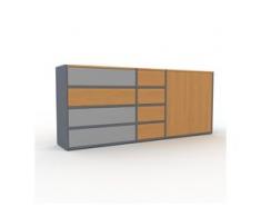 Kommode Anthrazit - Lowboard: Schubladen in Eiche & Türen in Eiche - Hochwertige Materialien - 190 x 80 x 35 cm, konfigurierbar