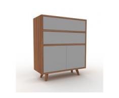 Highboard Nussbaum - Highboard: Schubladen in Grau & Türen in Grau - Hochwertige Materialien - 77 x 91 x 35 cm, Selbst designen