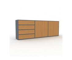 Kommode Anthrazit - Lowboard: Schubladen in Eiche & Türen in Eiche - Hochwertige Materialien - 226 x 80 x 35 cm, konfigurierbar