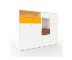 Holzregal Weiß - Modernes Regal aus Holz: Schubladen in Gelb & Türen in Weiß - 154 x 118 x 35 cm, Personalisierbar