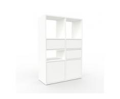 Holzregal Weiß - Modernes Regal aus Holz: Schubladen in Weiß & Türen in Weiß - 79 x 118 x 35 cm, Personalisierbar