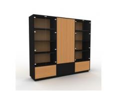 Vitrine Eiche - Moderne Glasvitrine: Schubladen in Eiche & Türen in Kristallglas klar - Hochwertige Materialien - 226 x 200...