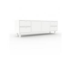 TV-Schrank Weiß - Fernsehschrank: Schubladen in Weiß & Türen in Weiß - 156 x 53 x 47 cm, konfigurierbar
