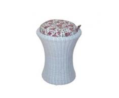 Wäschehocker in Weiß Rattan Blumenmuster Stoff