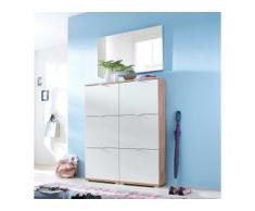 Schuhschrank und Spiegel in Weiß und Eiche modern (3-teilig)