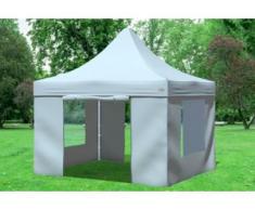 3x3 m Faltpavillon Prof.+ ALU Polyester 330 g/m² - 100 % wasserdicht - Grau inkl. Seitenwänden mit Fenster" "