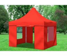 3x3 m Faltpavillon Prof.+ ALU Polyester 330 g/m² - 100 % wasserdicht - Rot inkl. Seitenwänden mit Fenster" "