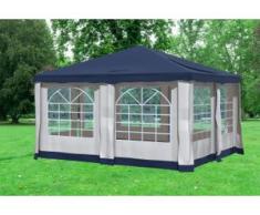 4x4 m Pavillon DELUXE Polyester-PVC 280 g/m² - wasserdicht - Blau inkl. Seitenwänden mit Fenster" "