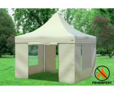 3x3 m Faltpavillon Prof.+ ALU FR PVC 550 g/m² - 100 % wasserdicht - Beige inkl. Seitenwänden mit Fenster und Tür" "