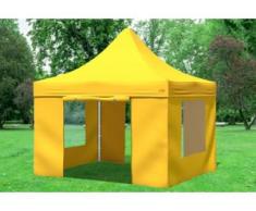 3x3 m Faltpavillon Prof.+ ALU Polyester 330 g/m² - 100 % wasserdicht - Gelb inkl. Seitenwänden mit Fenster" "