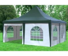 5x5 m Pavillon ARABICA PVC 400 g/m² - wasserdicht - Grün Weiß inkl. Seitenwänden mit Fenster" "