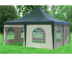 5x5 m Pavillon ARABICA PVC 400 g/m² - wasserdicht - Grün Beige inkl. Seitenwänden mit Fenster" "