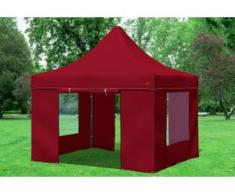 3x3 m Faltpavillon PREMIUM STAHL Polyester 330 g/m² - 100 % wasserdicht - Bordeaux inkl. Seitenwänden mit Fenster" "