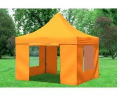 3x3 m Faltpavillon PREMIUM STAHL Polyester 330 g/m² - 100 % wasserdicht - Orange inkl. Seitenwänden mit Fenster" "