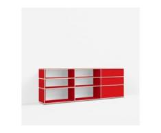 Individualisierbare Kommode mit Schubladen aus Spanplatte in Reinrot. Moderne Designer-Möbel