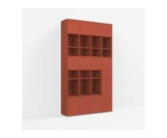 Individualisierbares Bücherregal aus Spanplatte in Rot. Moderne Designer-Möbel nach Maß.