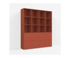 Individualisierbares Bücherregal aus Spanplatte in Rot. Moderne Designer-Möbel nach Maß.