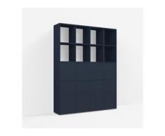 Individualisierbares Bücherregal aus Spanplatte in Blau. Moderne Designer-Möbel nach Maß.